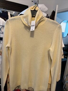Barneys New York Pale Yellow Turtleneck Sweater